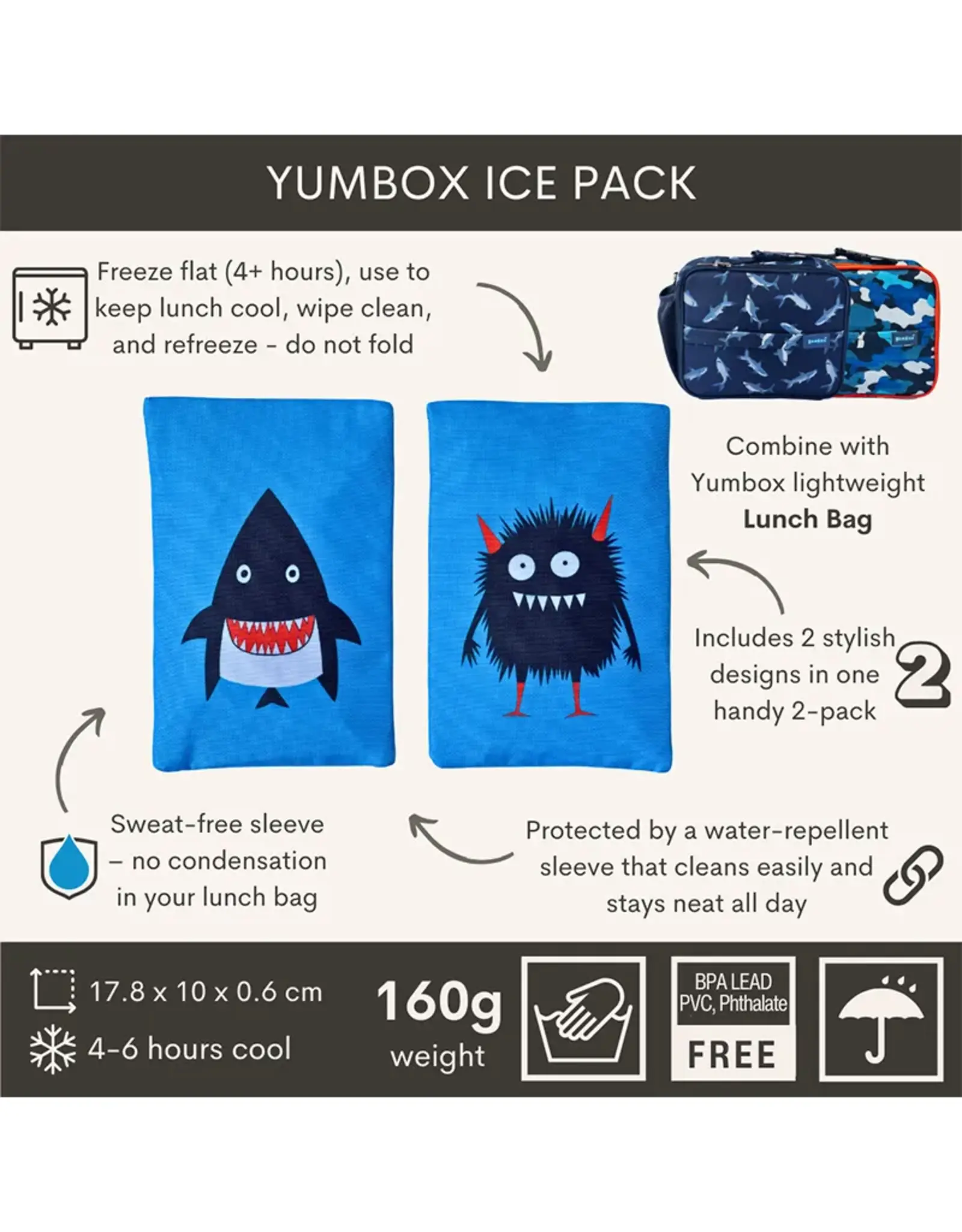 Yumbox Yumbox Soft Gel Ice Packs: Set van 2 koelelementen – Monster & Haai