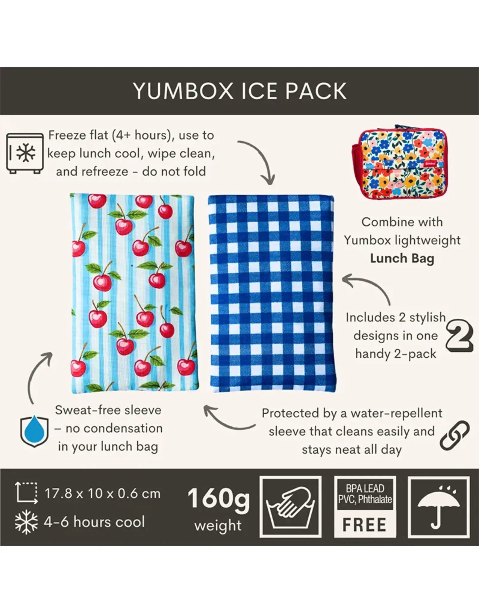 Yumbox Yumbox Soft Gel Ice Packs: Set van 2 koelelementen – Kers & Vichy