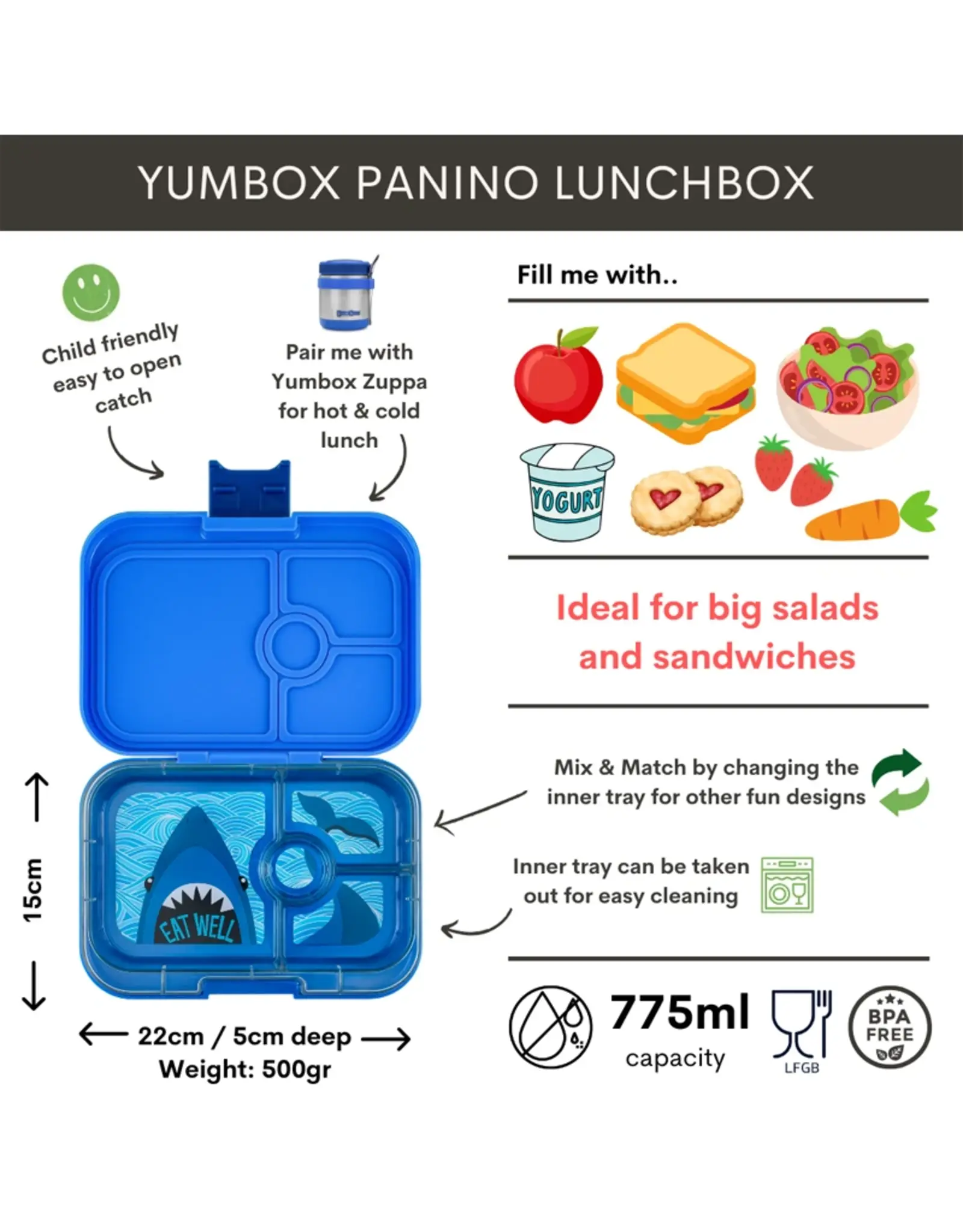 Yumbox Yumbox Panino 4-vakken - Surf Blue (Shark)