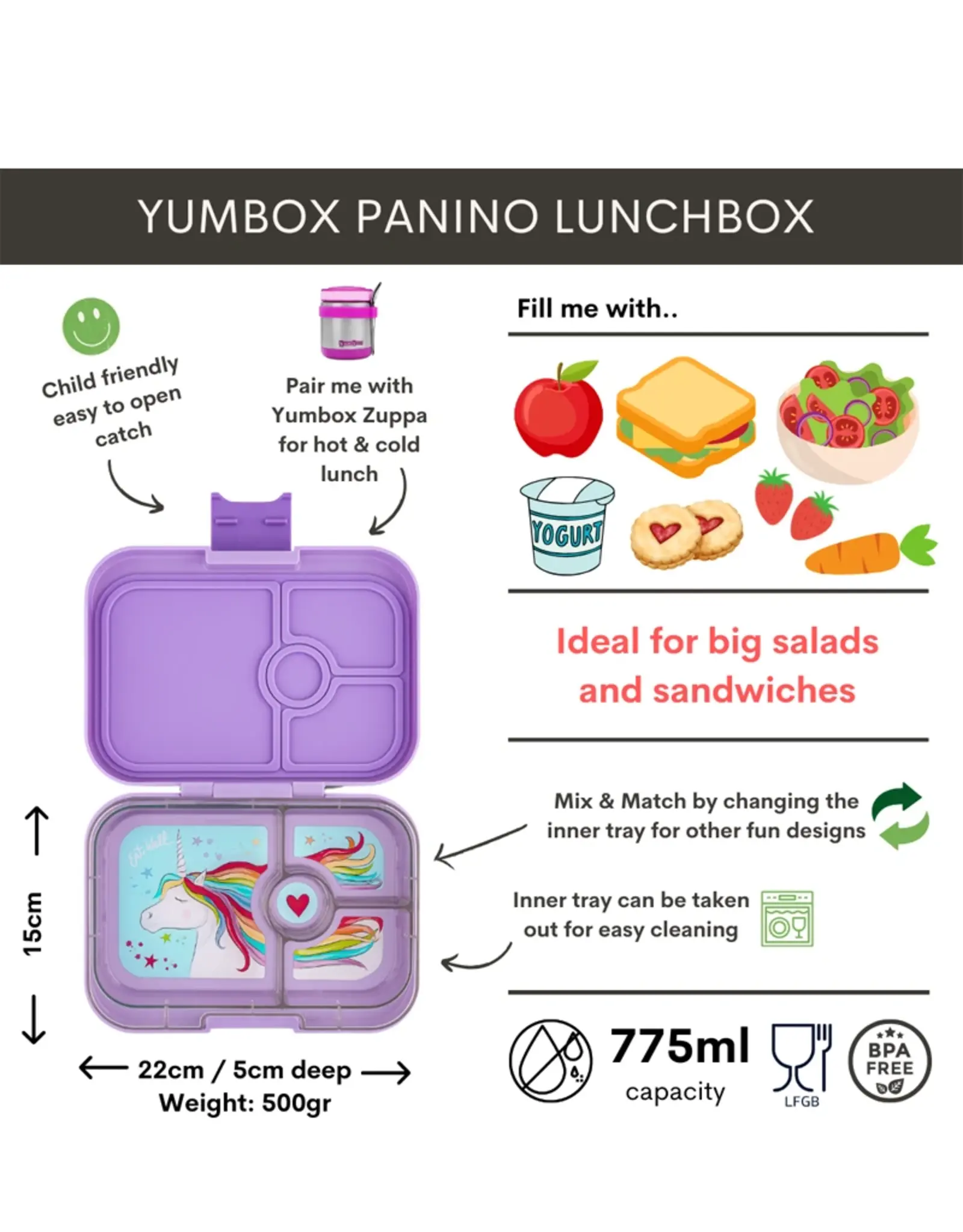 Yumbox Yumbox Panino 4-vakken - Lavande Purple (Unicorn)