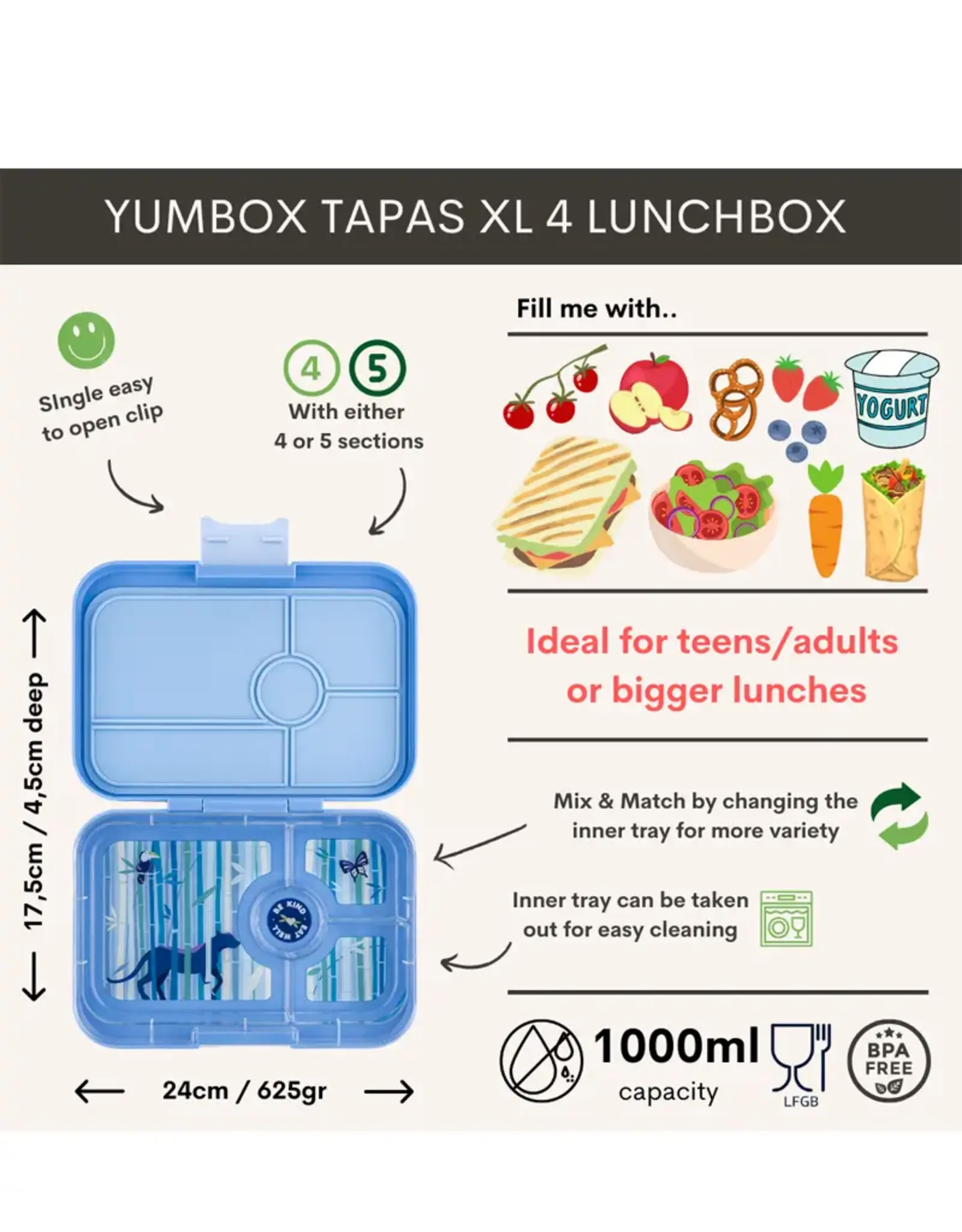 Yumbox Yumbox Tapas XL 4-vakken - Hazy Blue (Panther)