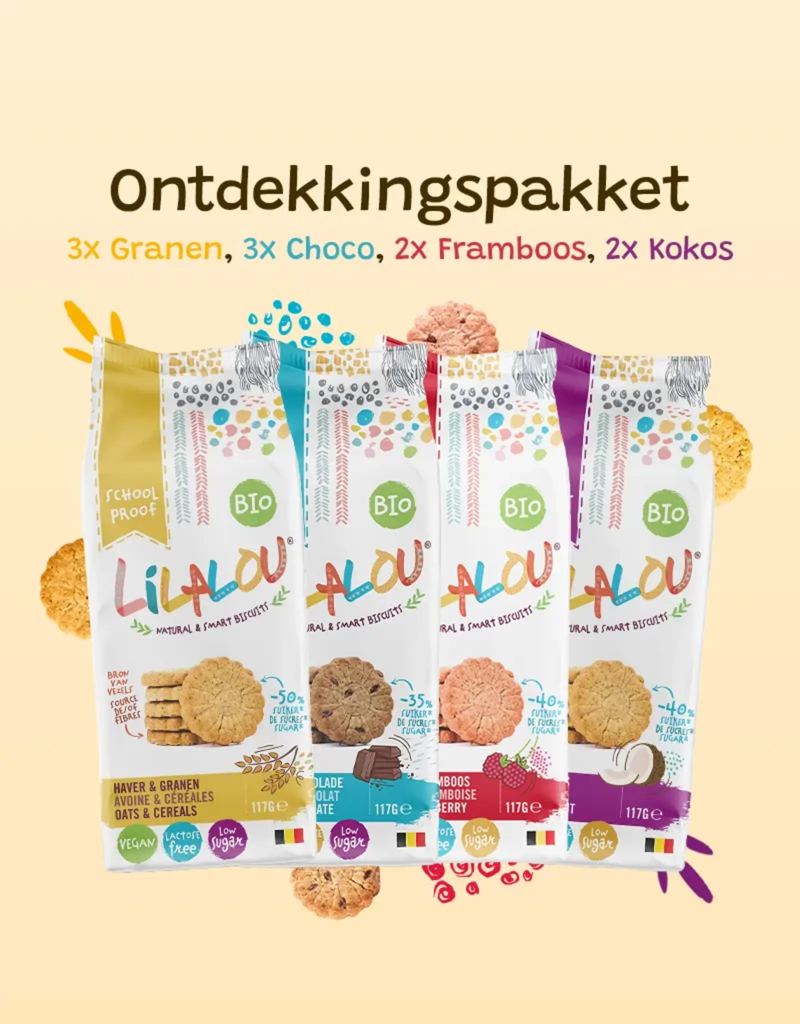 LilaLou Ontdekkingspakket - MIX van 10x LilaLou BIO Koekjes (117gr)