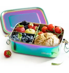 LEKKABOX Lekkabox Safe - RVS Bentobox 1000ml met 3 vakken - Regenboog