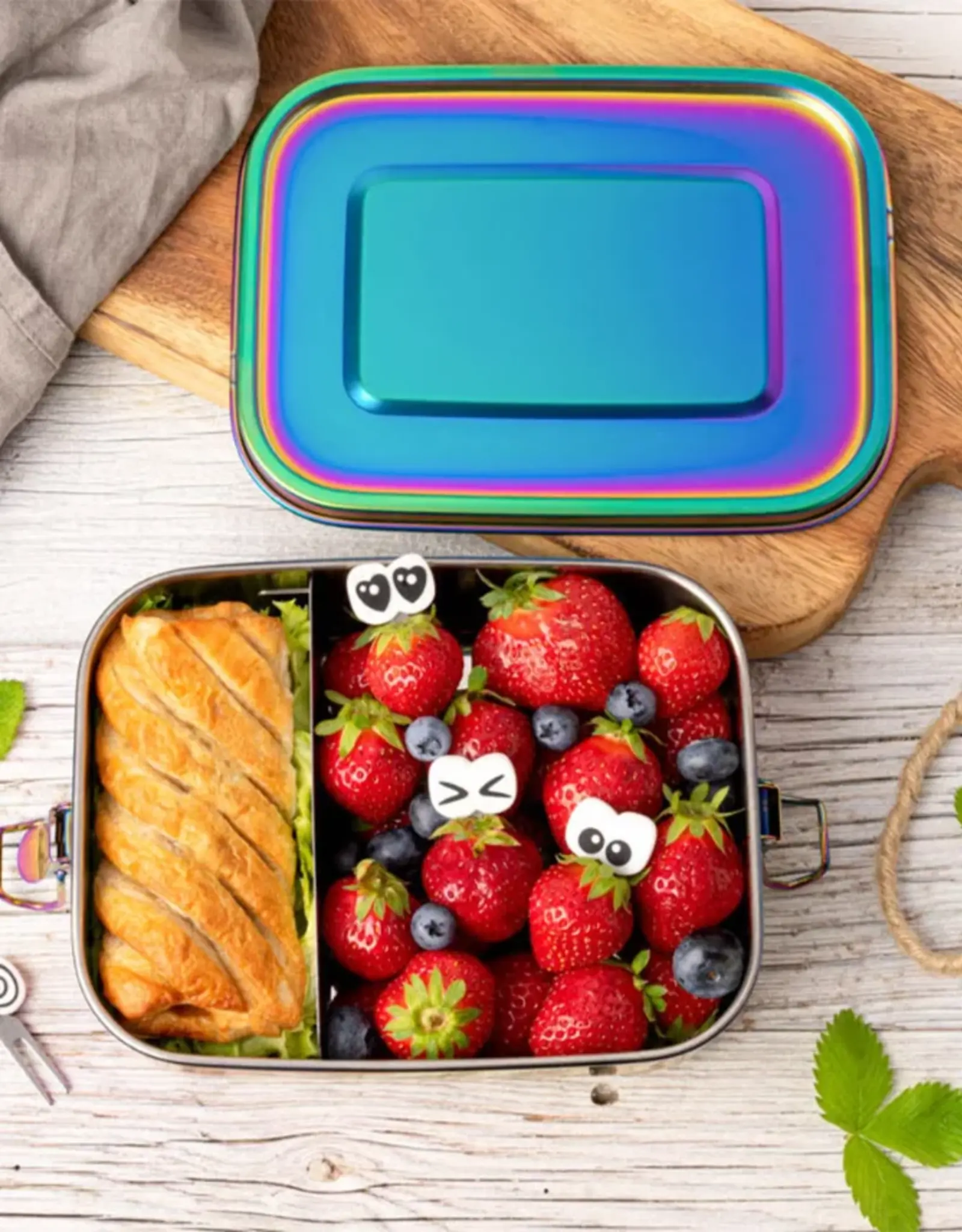 LEKKABOX Lekkabox Safe - RVS Bentobox 1000ml met flexibele verdeler - Regenboog