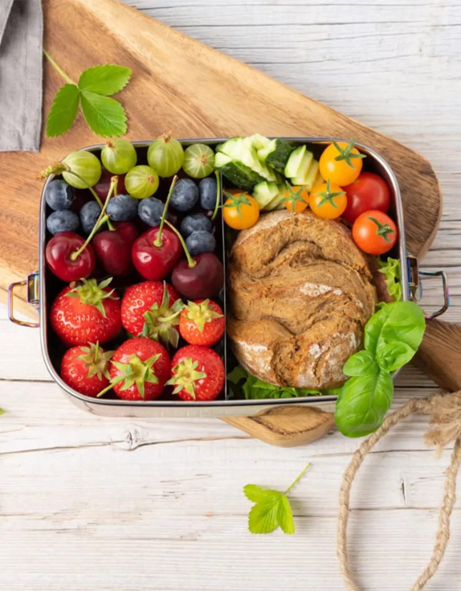 LEKKABOX Lekkabox Safe RVS Bentobox Regenboog - 1000ml met flexibele verdeler