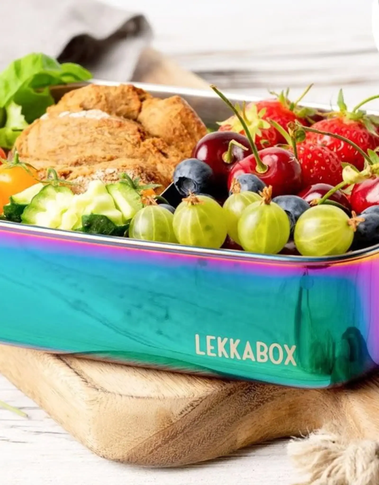 LEKKABOX Lekkabox Safe RVS Bentobox Regenboog - 1000ml met flexibele verdeler