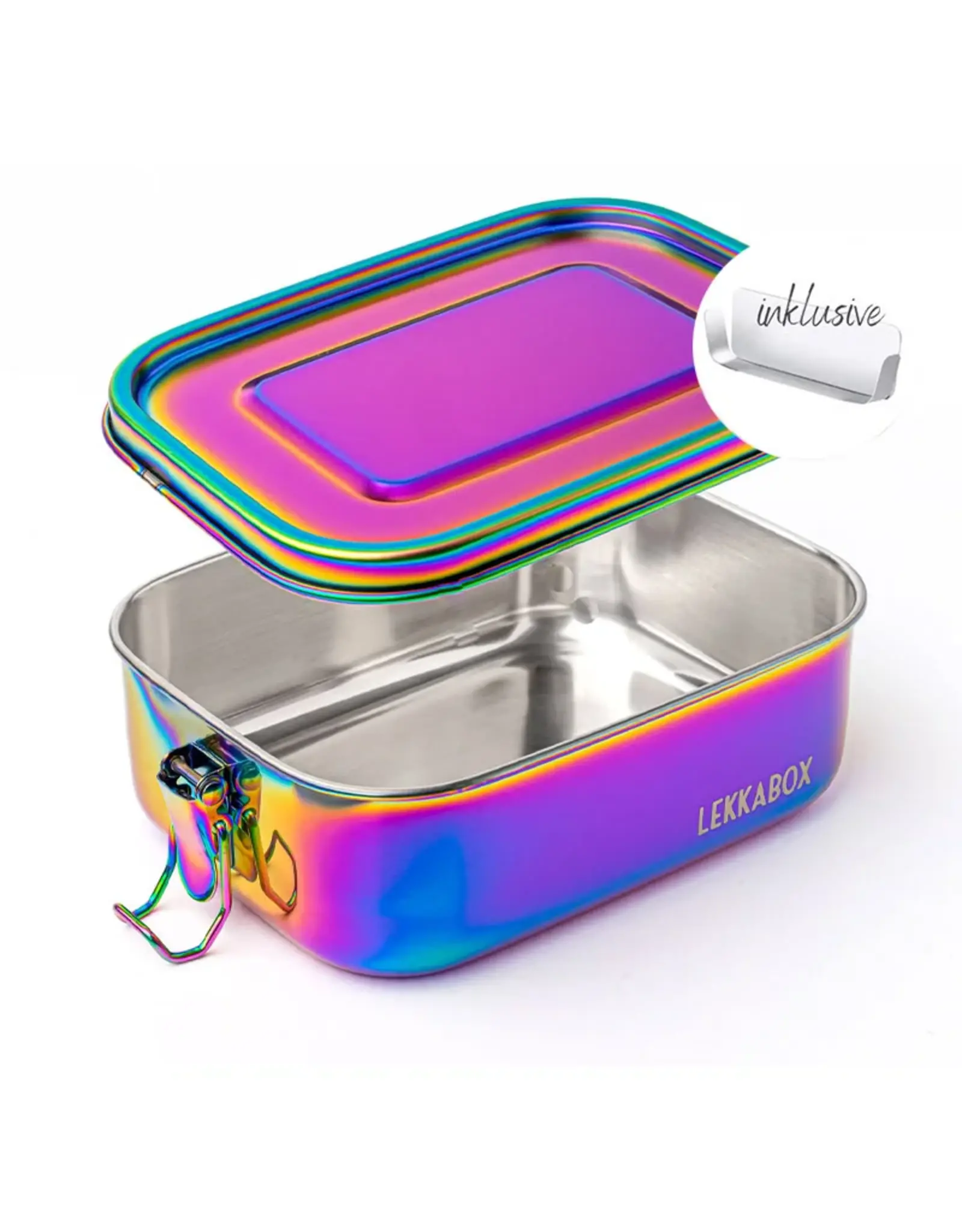 LEKKABOX Lekkabox Safe RVS Bentobox Regenboog - 1000ml met flexibele verdeler