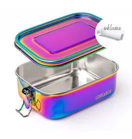 LEKKABOX Lekkabox Safe - RVS Bentobox 1000ml met flexibele verdeler - Regenboog