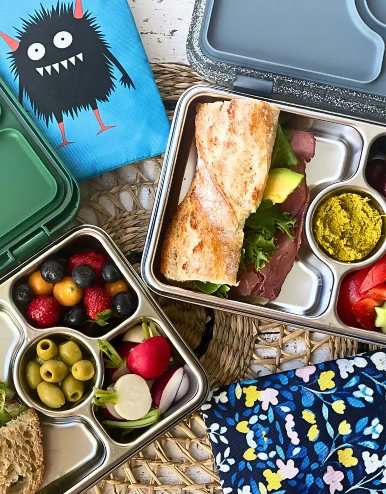 Yumbox Yumbox Prêt RVS 4-vakken - Paris Blauw Glitter