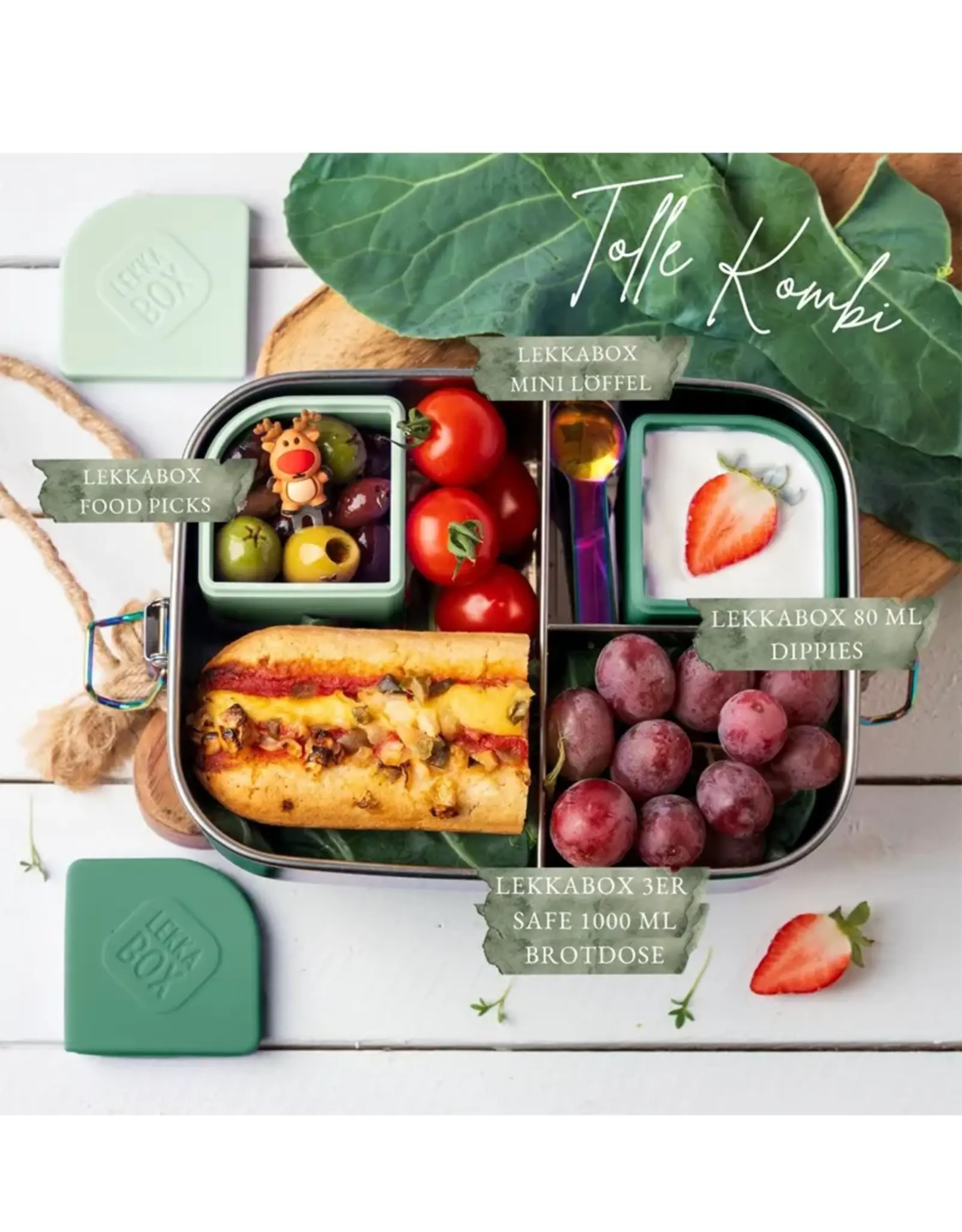 LEKKABOX Lekkabox Siliconen Dippotjes 80ml (set van 2) - Forest