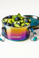 LEKKABOX Lekkabox Clipsy - RVS ronde snackdoos 400ml - Regenboog