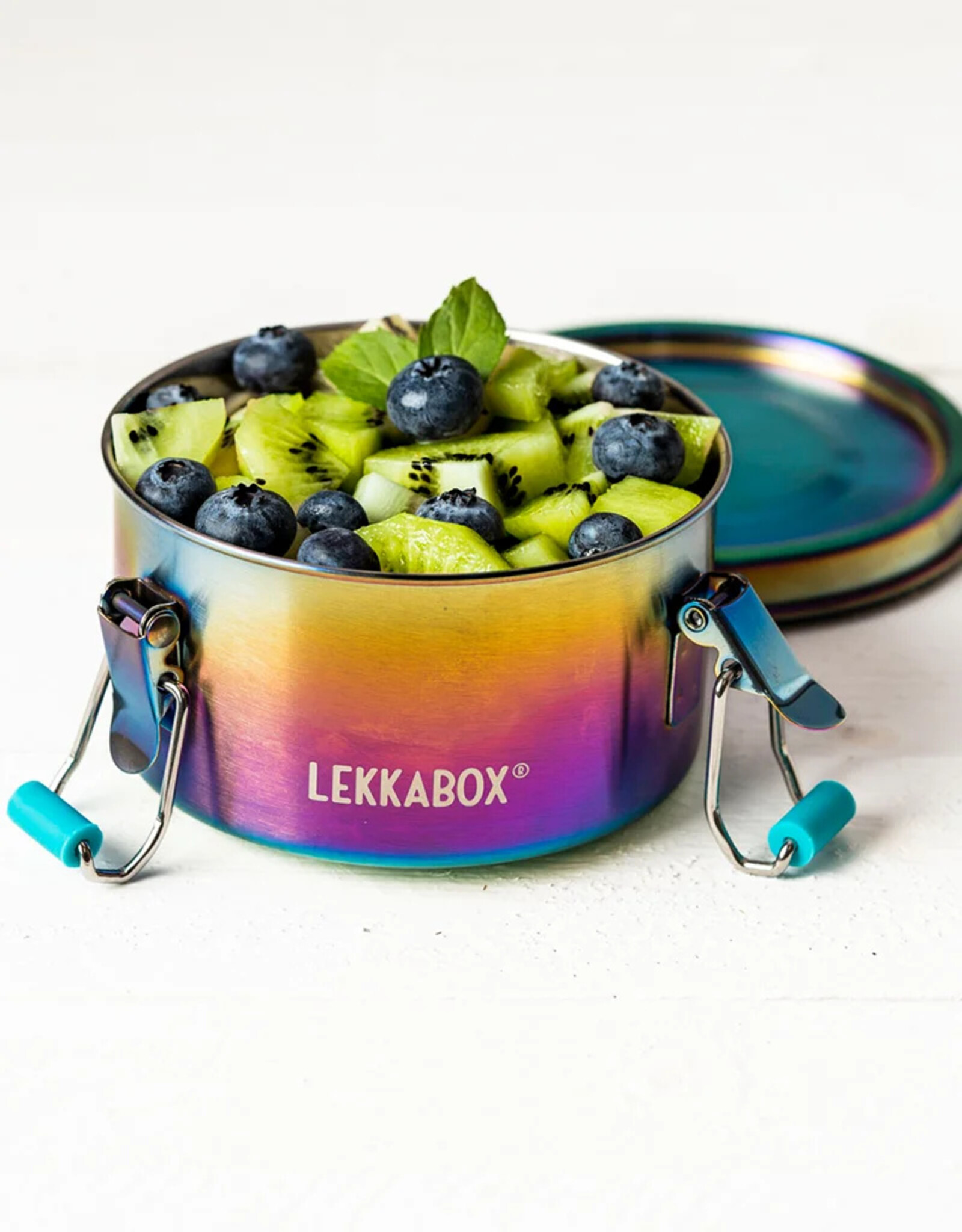 LEKKABOX Lekkabox Clipsy - RVS ronde snackdoos 400ml - Regenboog