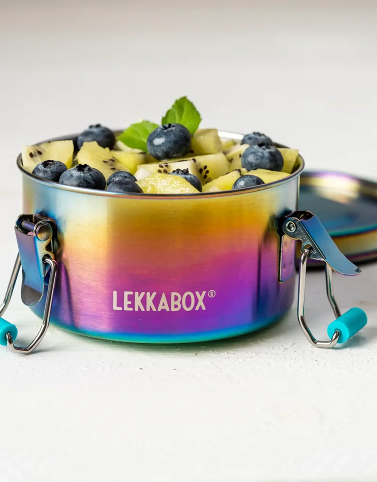 LEKKABOX Lekkabox Clipsy - RVS ronde snackdoos 400ml - Regenboog