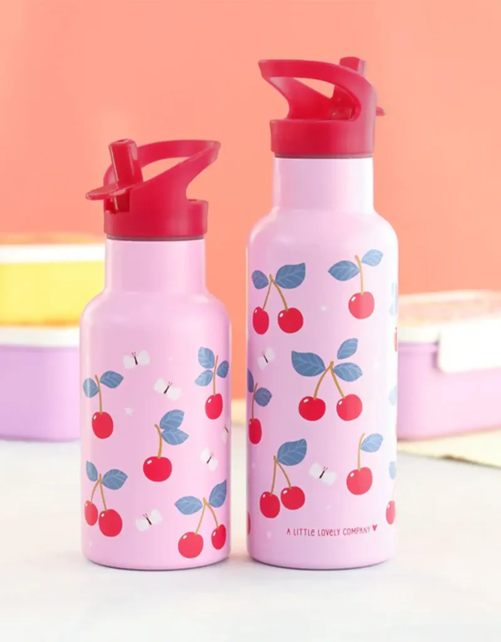 A Little Lovely Company Set dop, rietje & borstel - 350/500 ml - Kersen