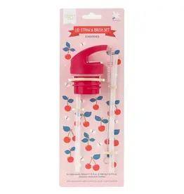 A Little Lovely Company Set dop, rietje & borstel - 350/500 ml - Kersen