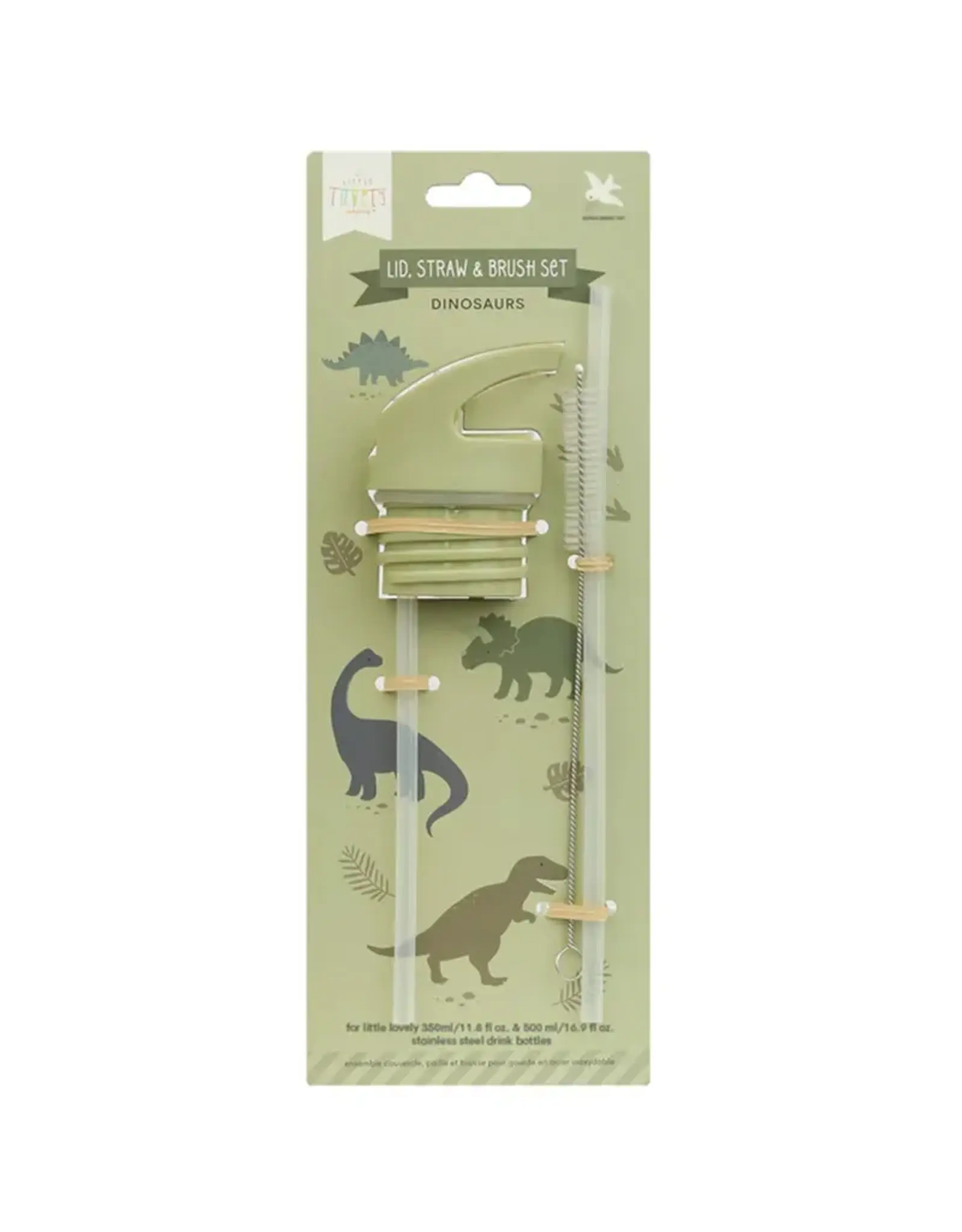 A Little Lovely Company Set dop, rietje & borstel - 350/500 ml - Dinosaurussen