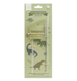 A Little Lovely Company Set dop, rietje & borstel - 350/500 ml - Dinosaurussen