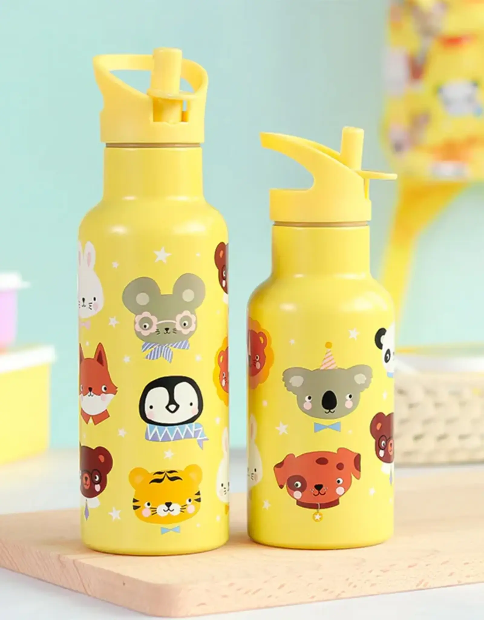 A Little Lovely Company Set dop, rietje & borstel - 350/500 ml - Dierenvriendjes