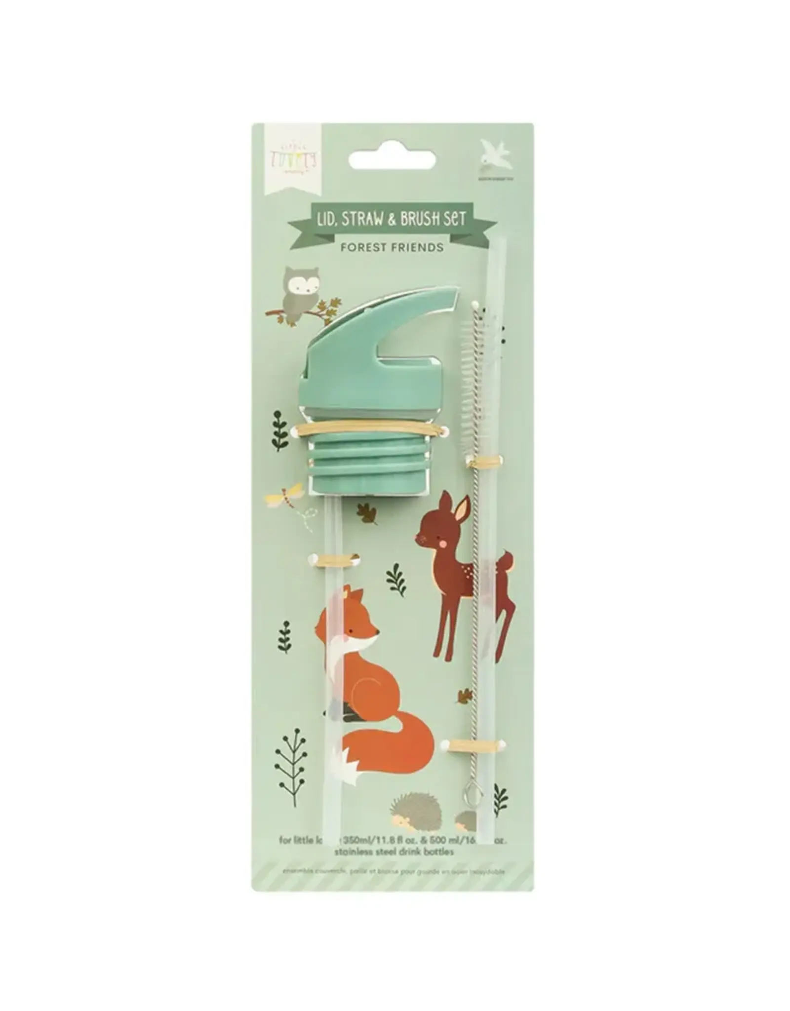 A Little Lovely Company Set dop, rietje & borstel - 350/500 ml - Bosvriendjes