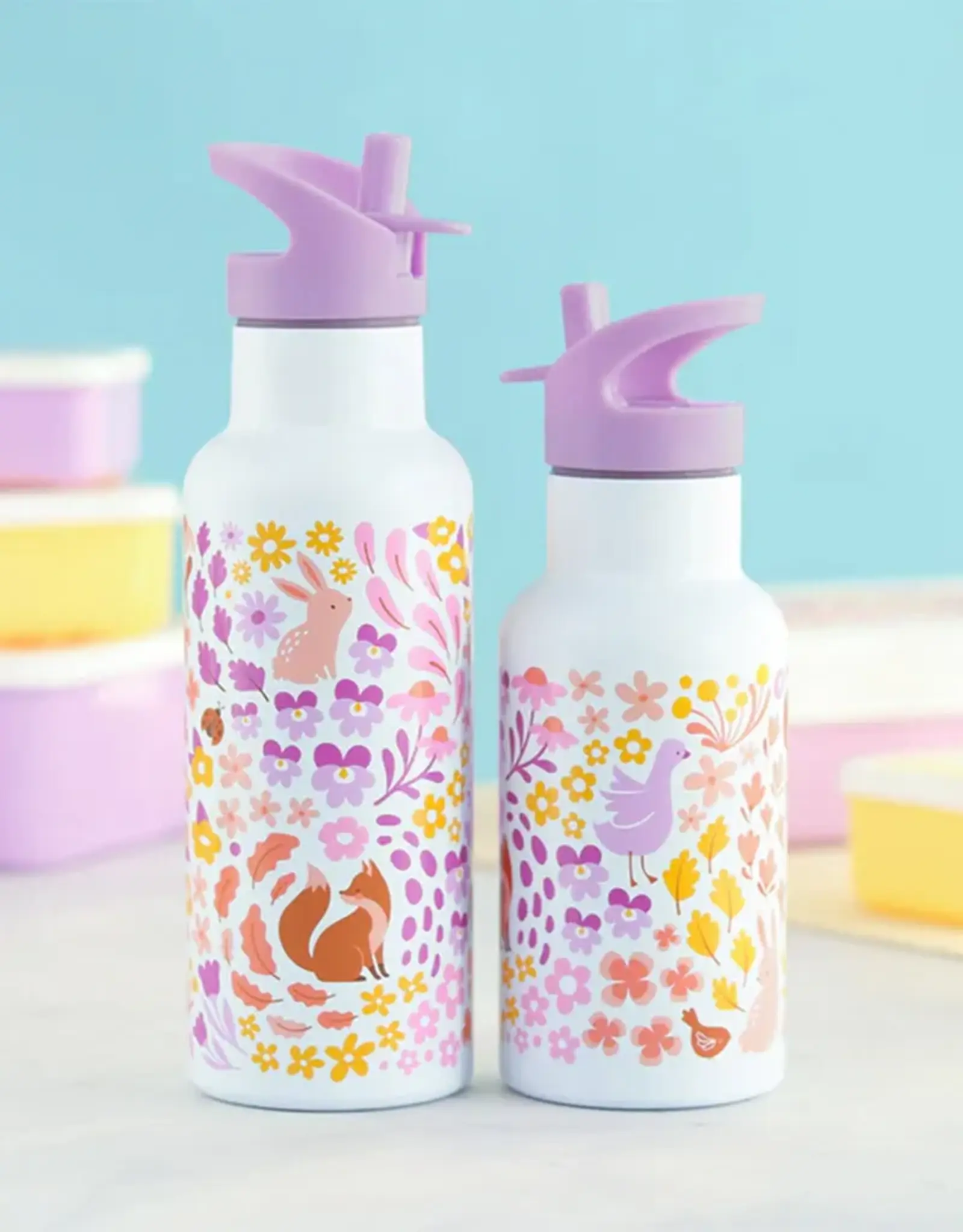 A Little Lovely Company Set dop, rietje & borstel - 350/500 ml - Bloementuin