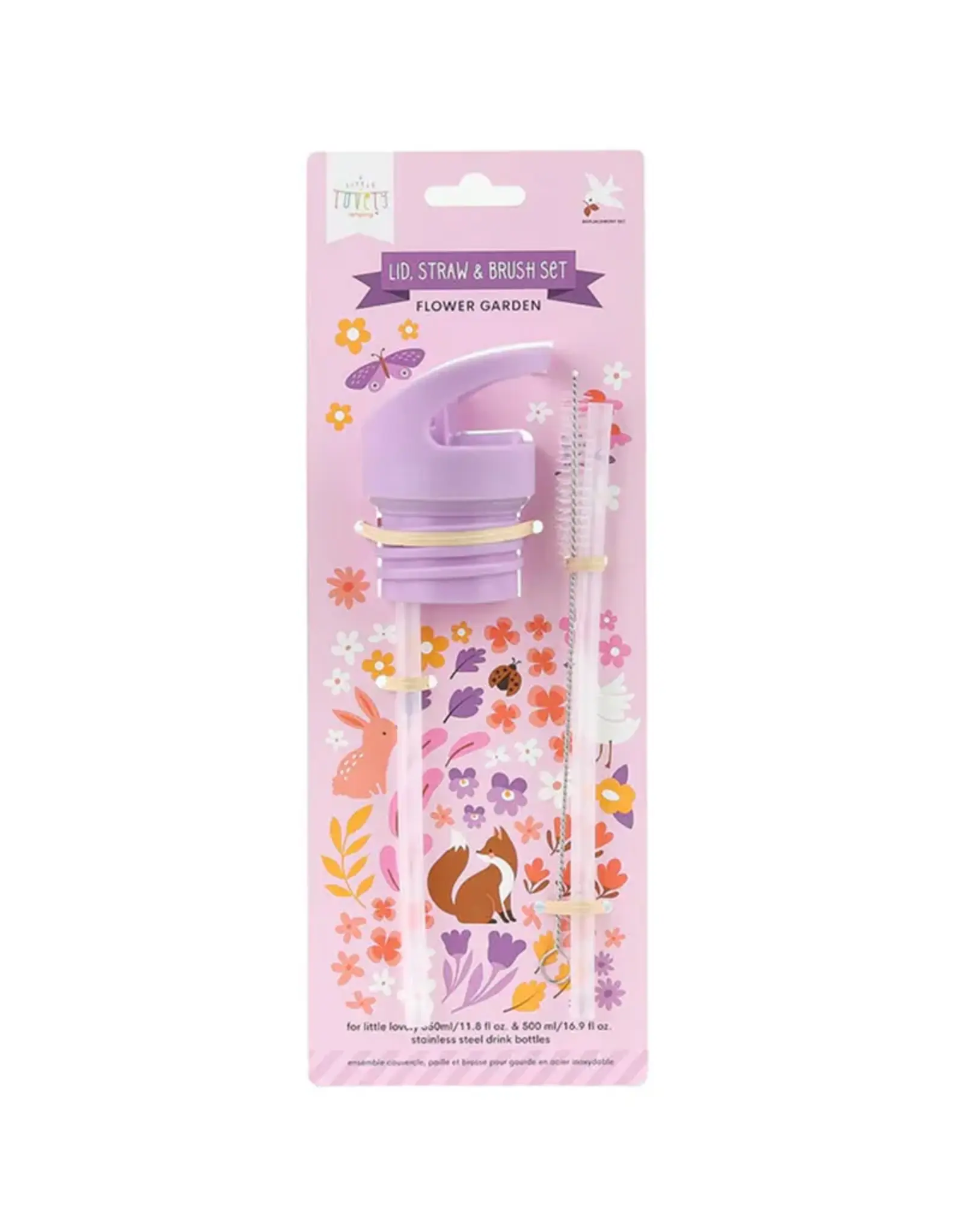 A Little Lovely Company Set dop, rietje & borstel - 350/500 ml - Bloementuin