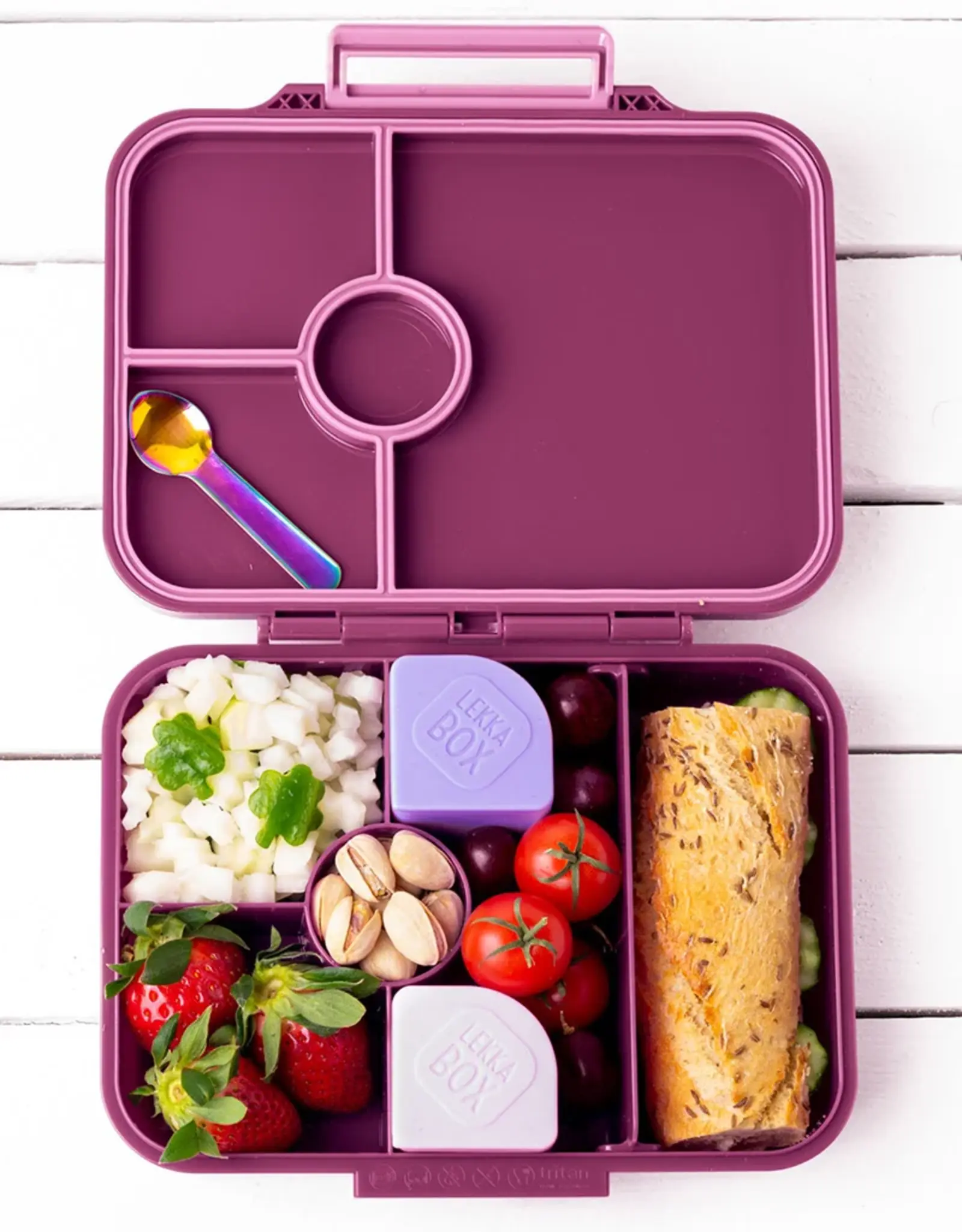 LEKKABOX Lekkabox Classic - Lunchbox met 4 vakken - Plum