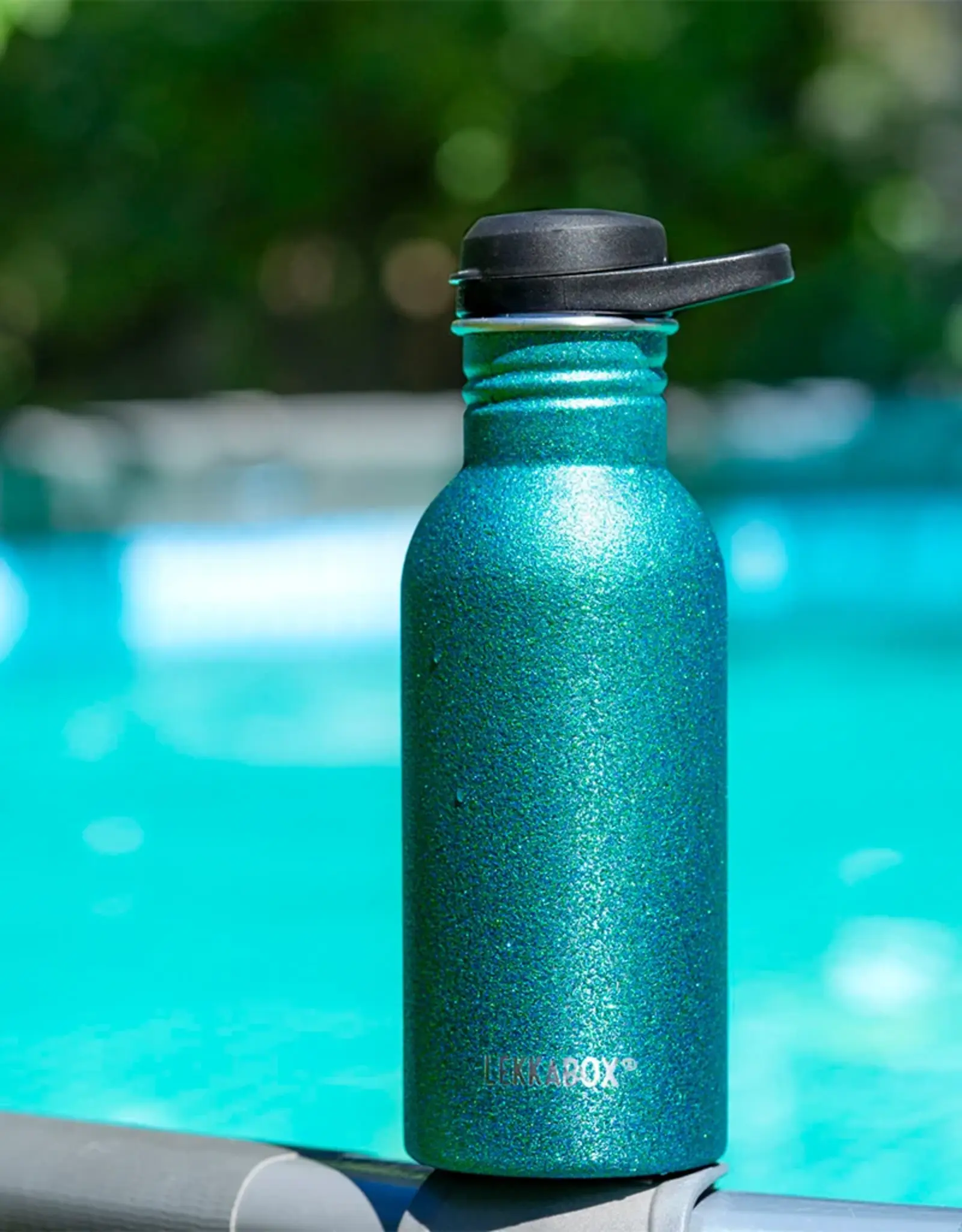 LEKKABOX Lekkabox GO - RVS drinkfles 500ml - Glitter Aqua