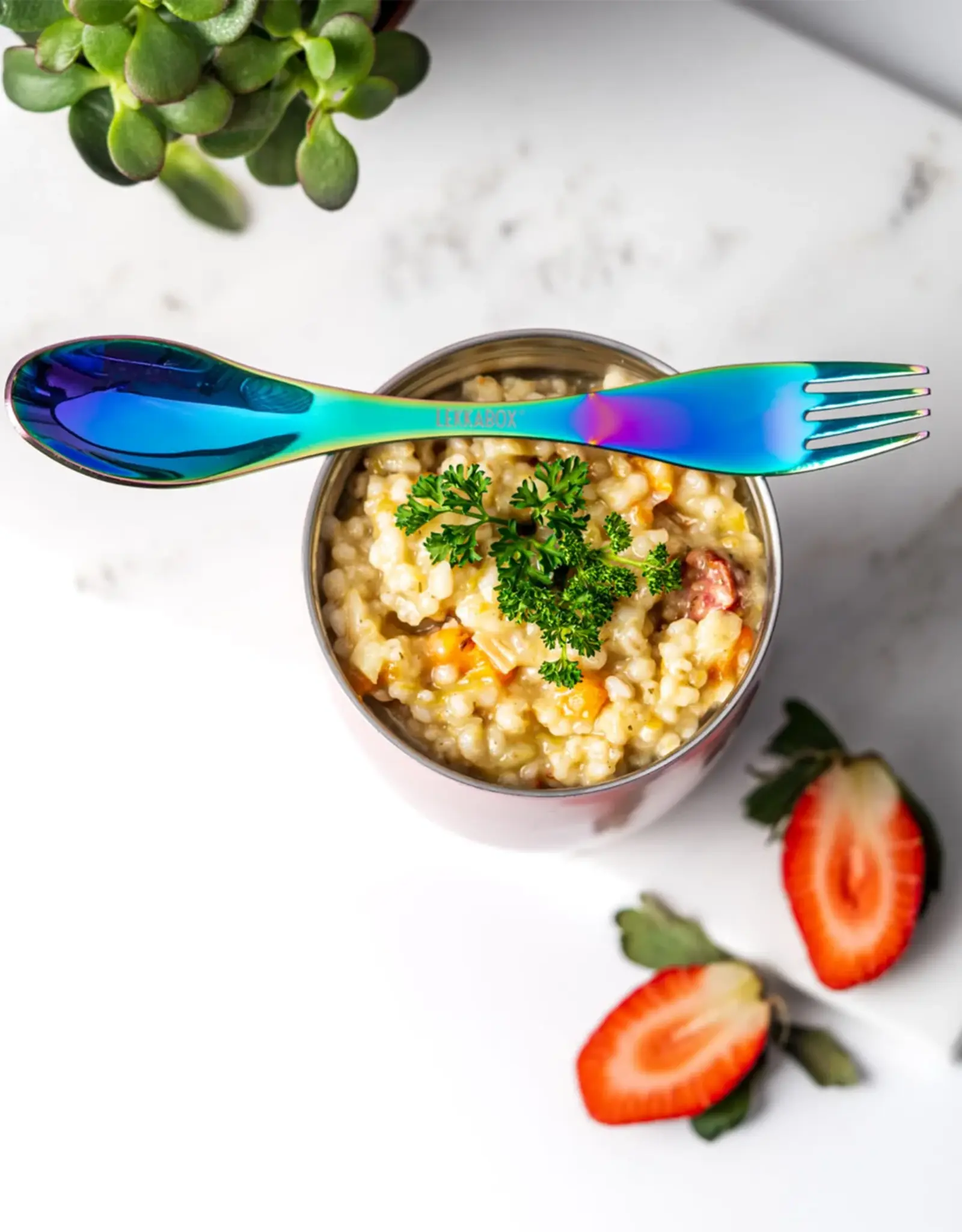 LEKKABOX Spork in RVS 19 cm - Regenboog