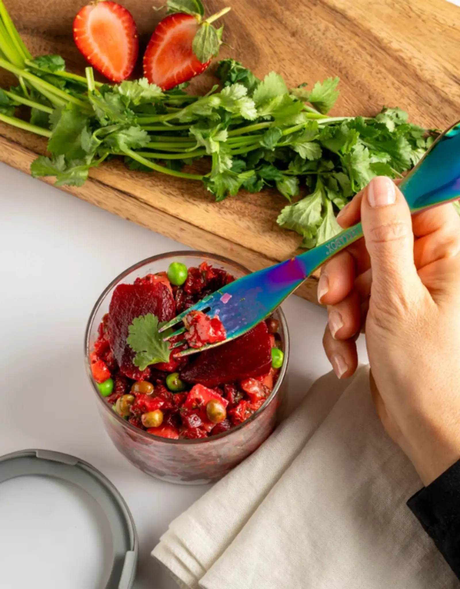 LEKKABOX Spork in RVS 19 cm - Regenboog