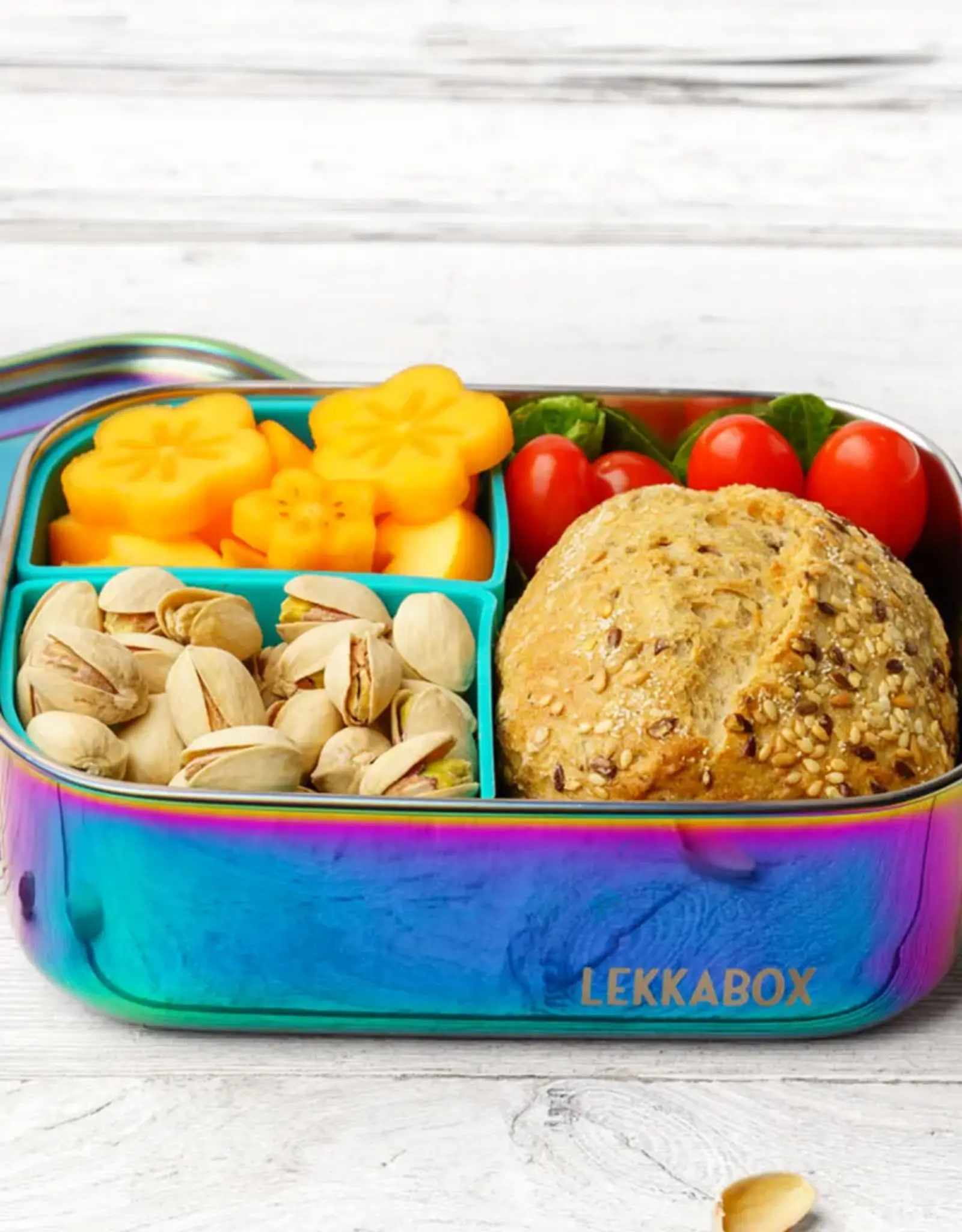 LEKKABOX Lekkabox Safe - RVS Bentobox 800ml - Regenboog