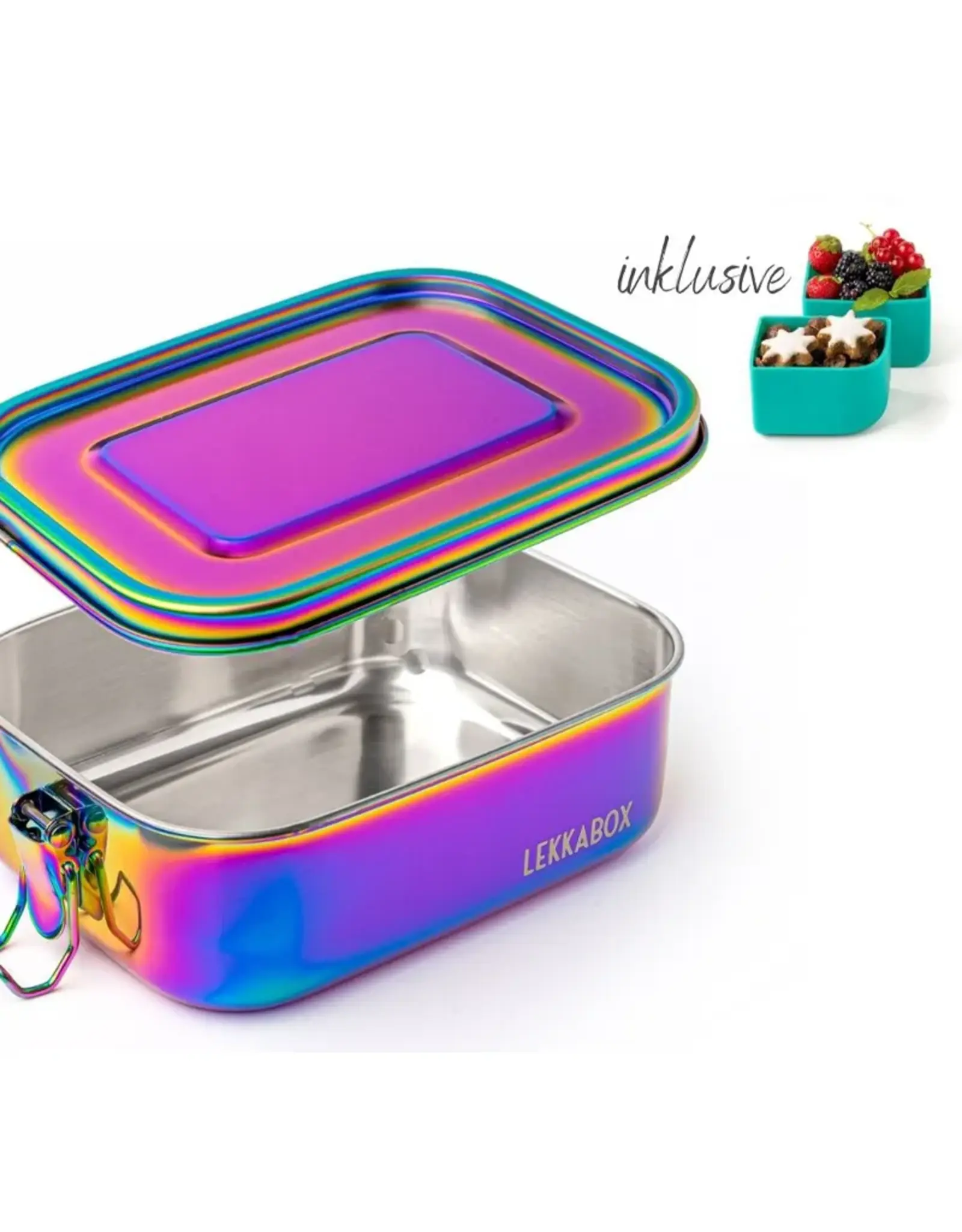 LEKKABOX Lekkabox Safe - RVS Bentobox 800ml - Regenboog