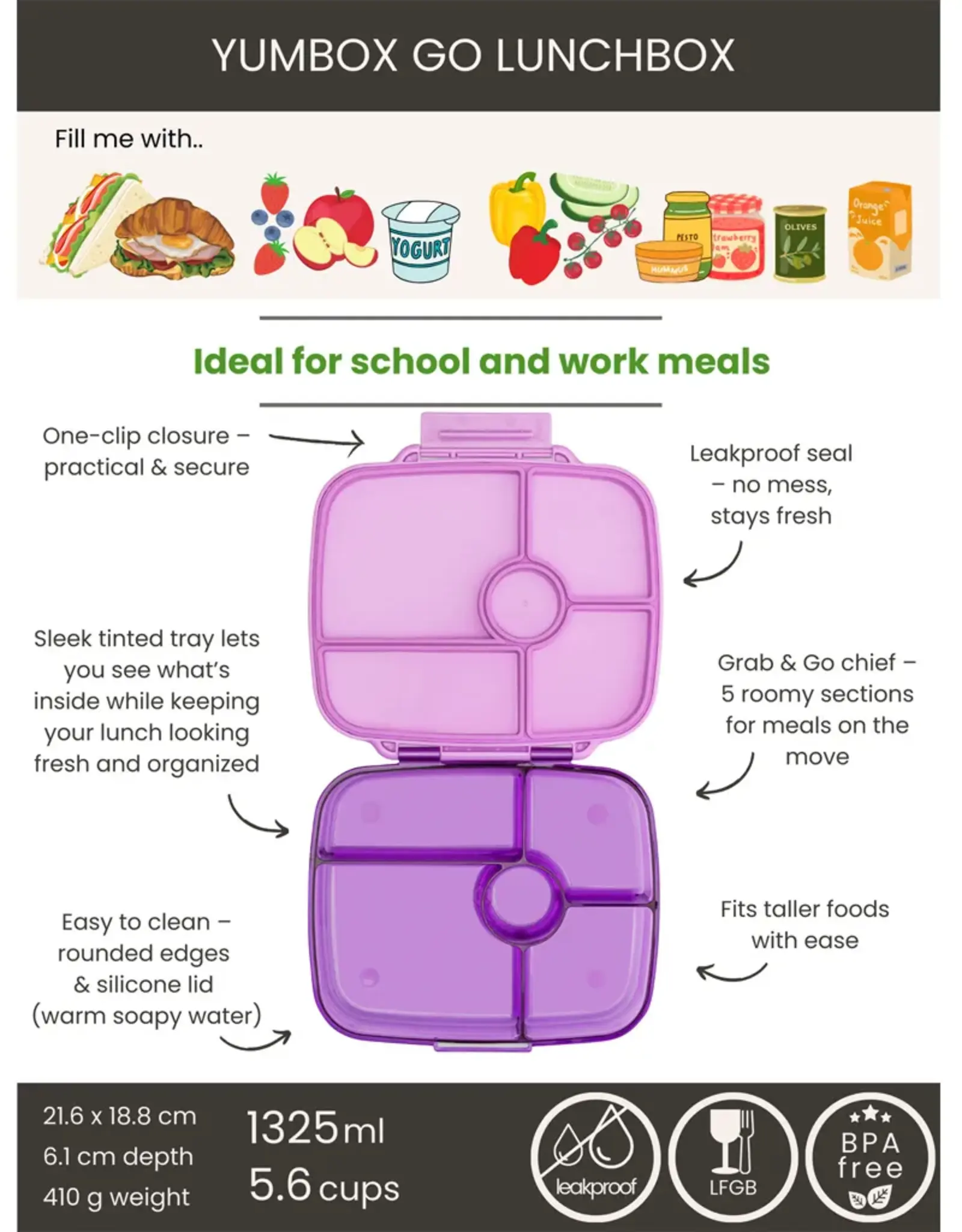 Yumbox Yumbox Go 5-vakken - Kyoto Purple