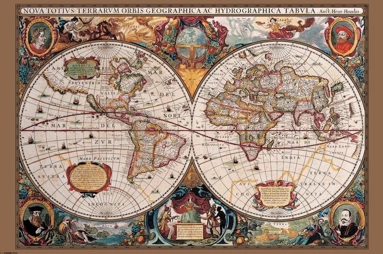 Pinnwand Weltkarte aus Kork – Historische Landkarte 60x90 cm