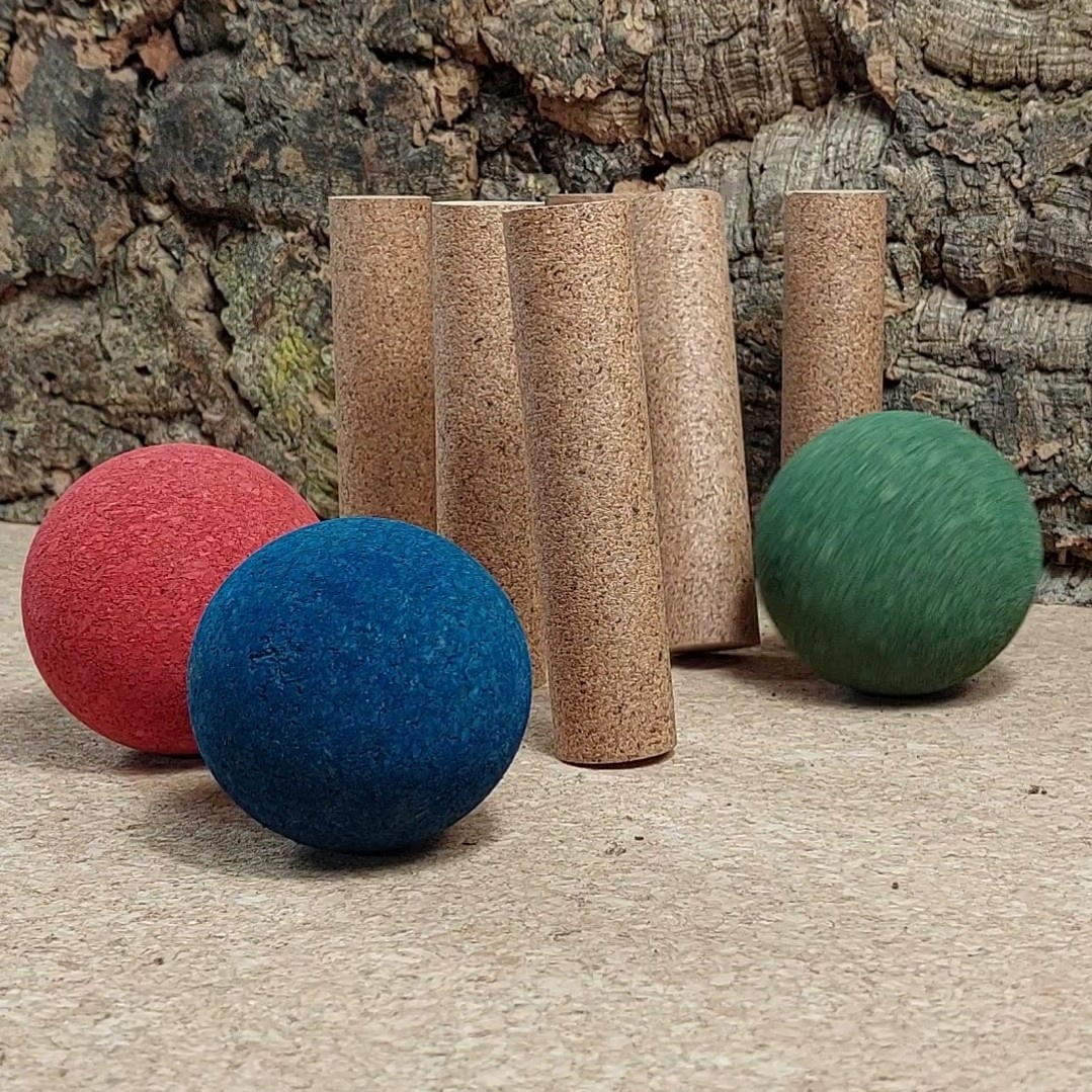 Kork-Bowling-Set – 6 Kegel und 3 Bälle