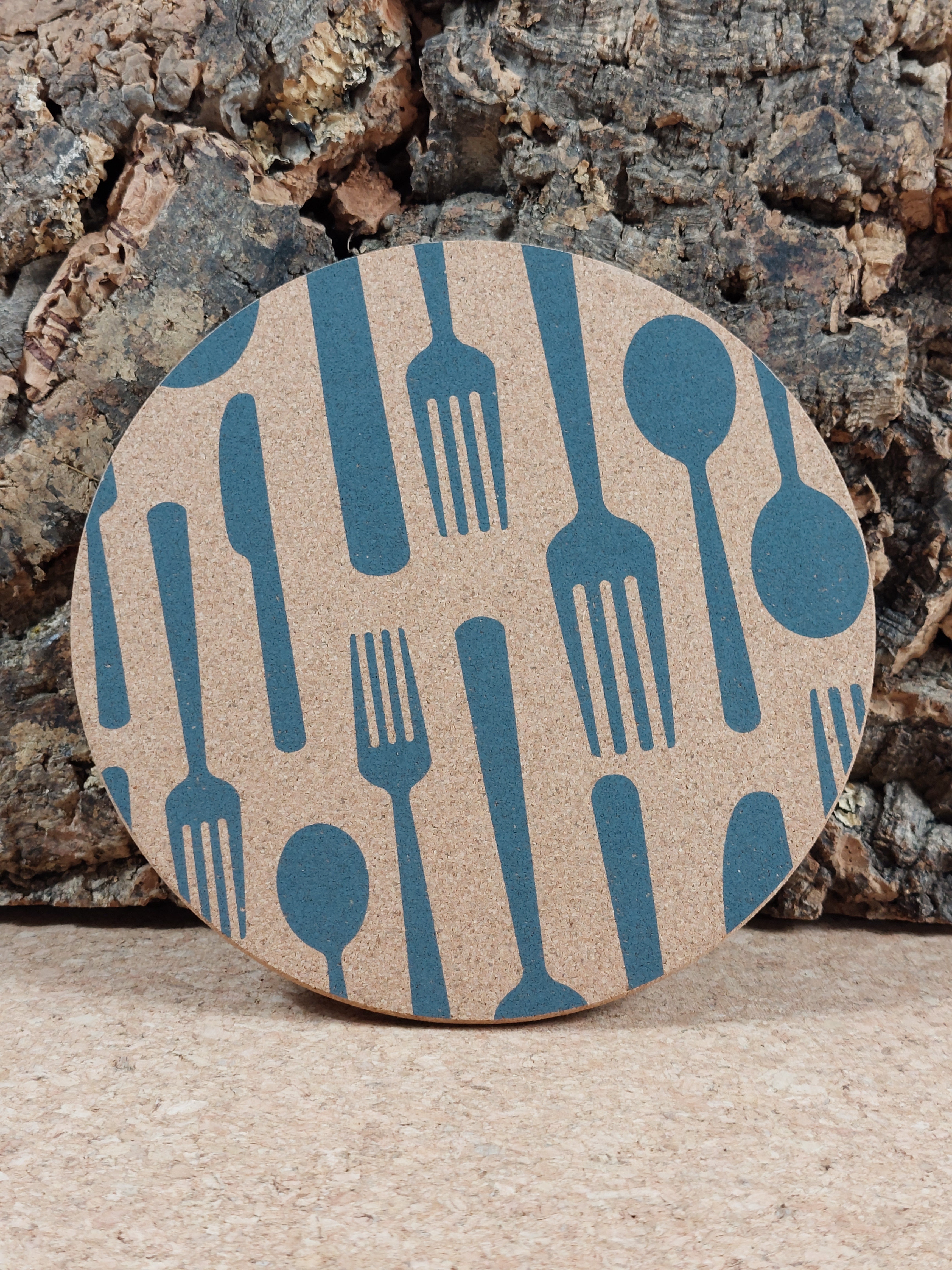 Korkuntersetzer - Besteck - Grauer Druck