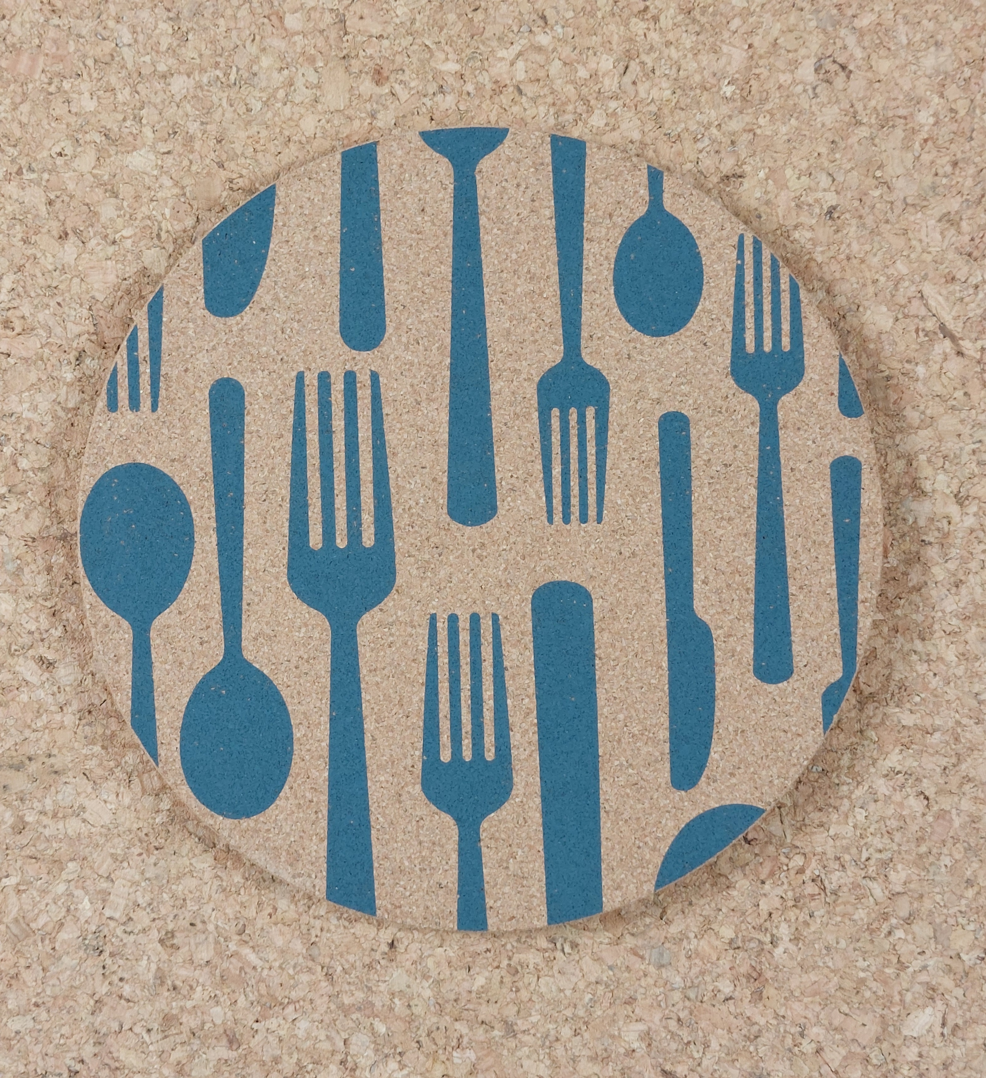 Korkuntersetzer - Besteck - Grauer Druck