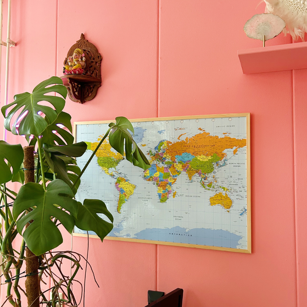Korkpinnwand Weltkarte - Holzrahmen - 60 x 90 cm