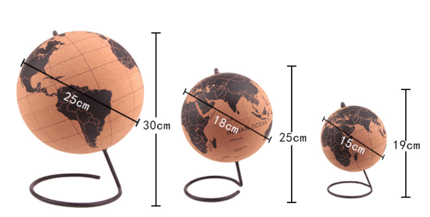 Kork Globus mit Text - Durchmesser 20 cm.