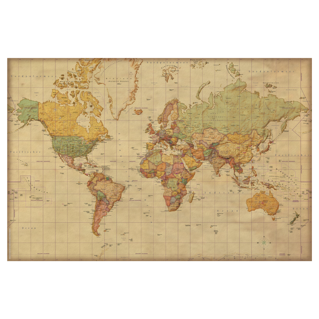 Antike Weltkarte als Pinnwand – 60x90 cm