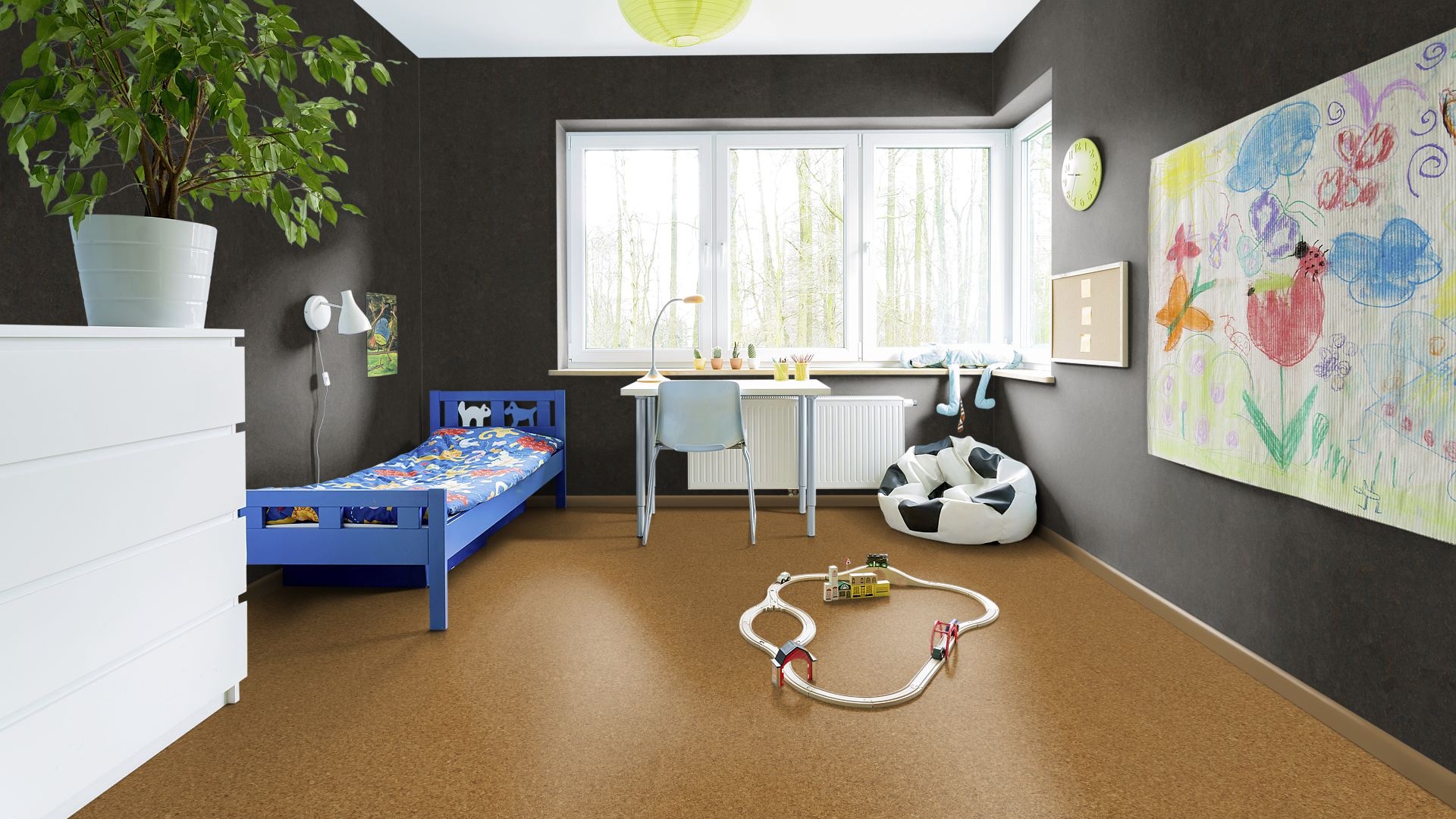 Wandkork ' Mat Coal ' GEWACHST - 4mm. Stärke - Pro m²