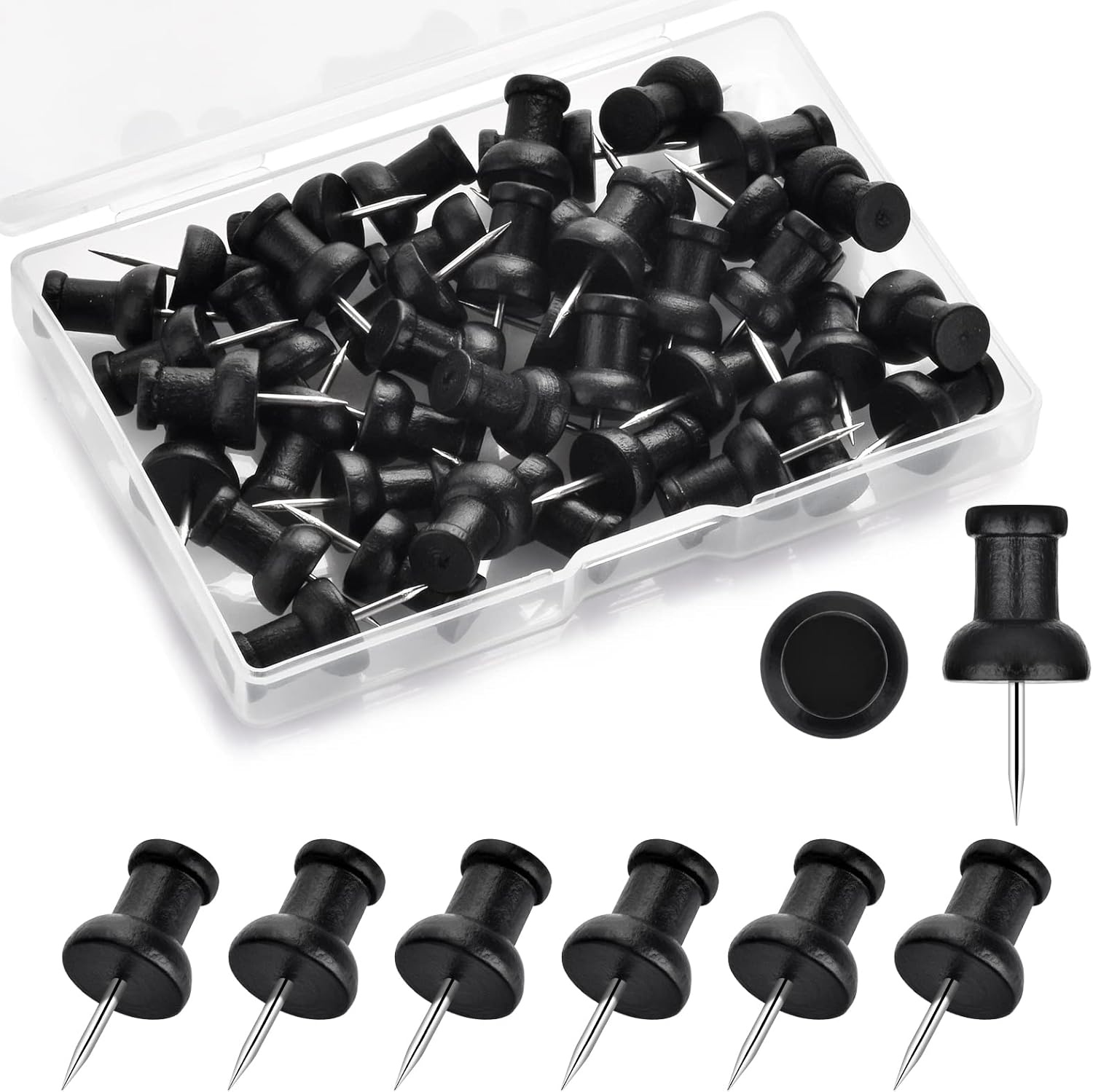 Reißzwecke Holz - 40 Stück - Natur - Schwarz