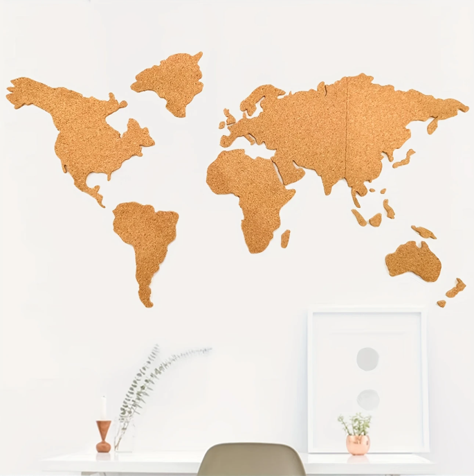 Selbstklebende Kork Weltkarte – 100x50 cm – Inkl. 10 schwarze Pins