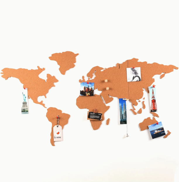 Selbstklebende Kork Weltkarte – 100x50 cm – Inkl. 10 schwarze Pins
