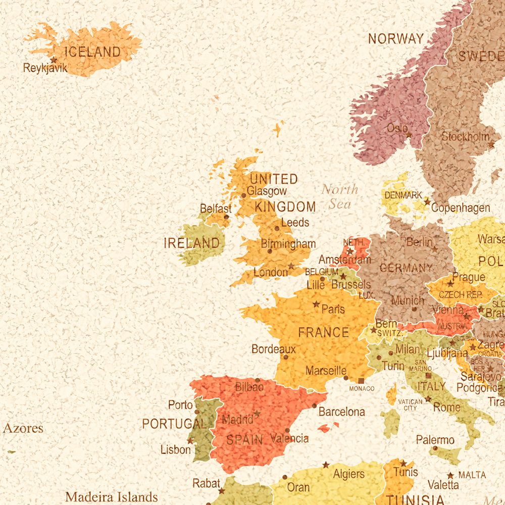 Pinnwand Weltkarte Hell – 6 mm Kork + 9 mm Multiplex – 60 × 90 cm