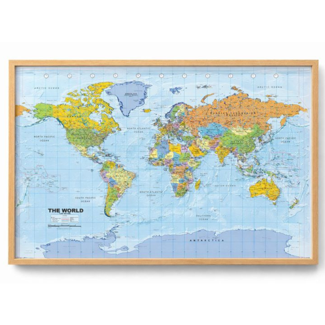Korkpinnwand Weltkarte - Holzrahmen - 60 x 90 cm