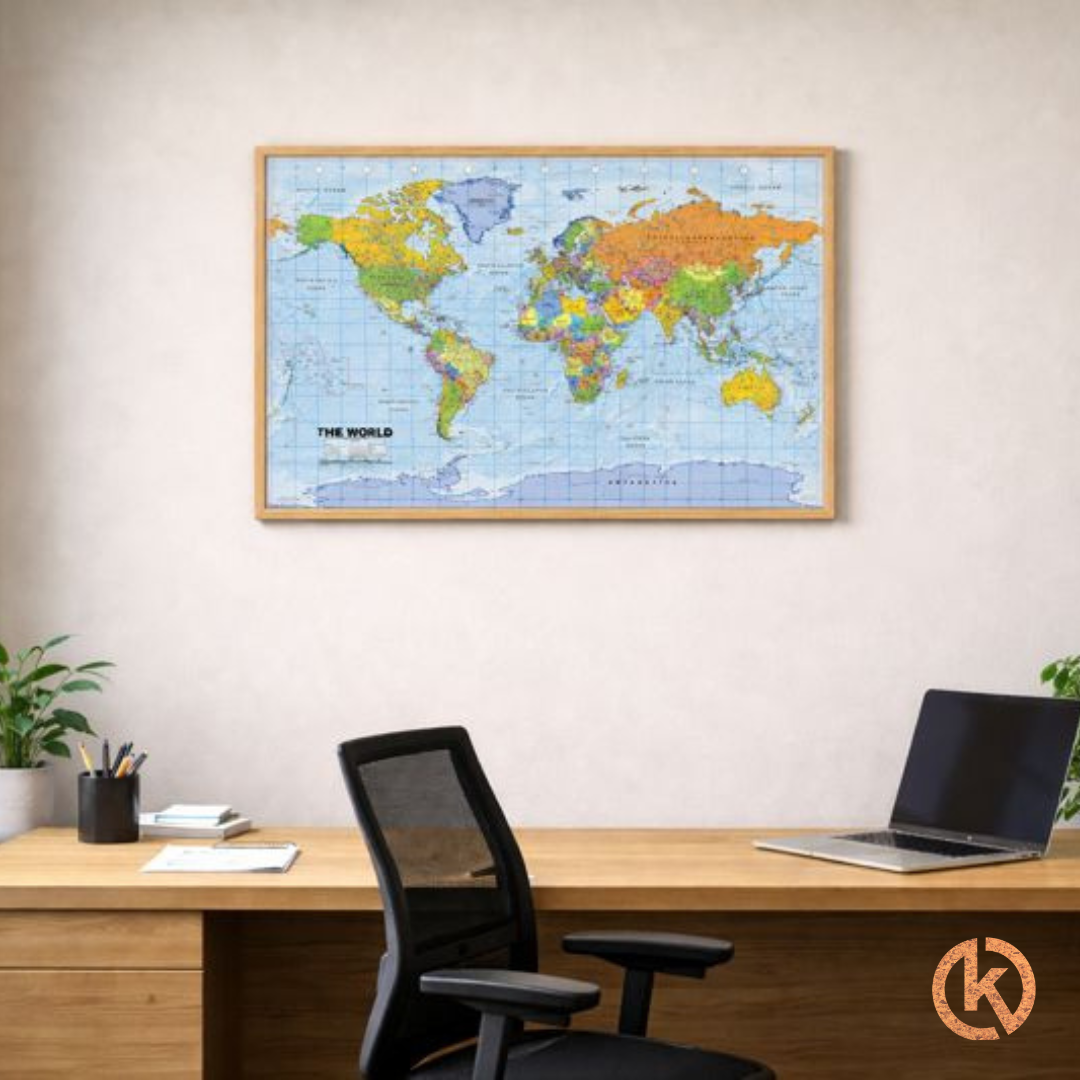 Korkpinnwand Weltkarte - Holzrahmen - 60 x 90 cm