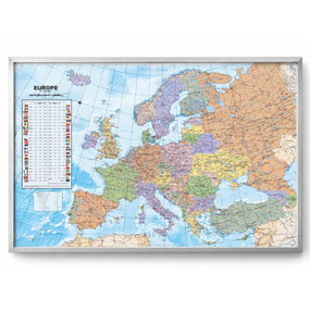 Korkpinnwand  Europa karte - Silberrahmen - 60 x 90 cm