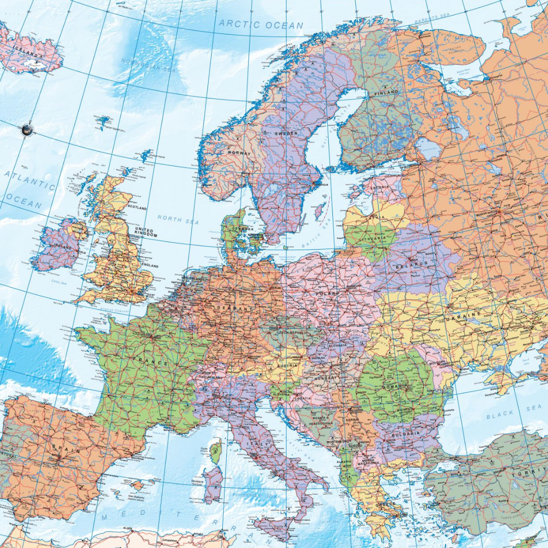 Korkpinnwand  Europa karte - Silberrahmen - 60 x 90 cm