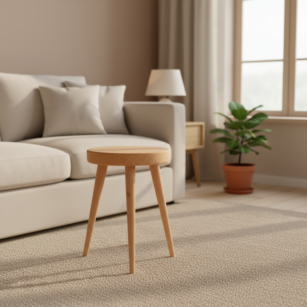 Korkhocker mit Holzfüßen