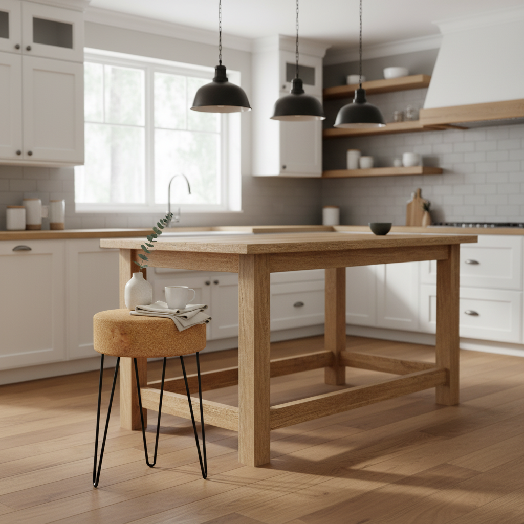 Kork-Zickzack-Tisch - Kork Hocker mit Metallbeinen